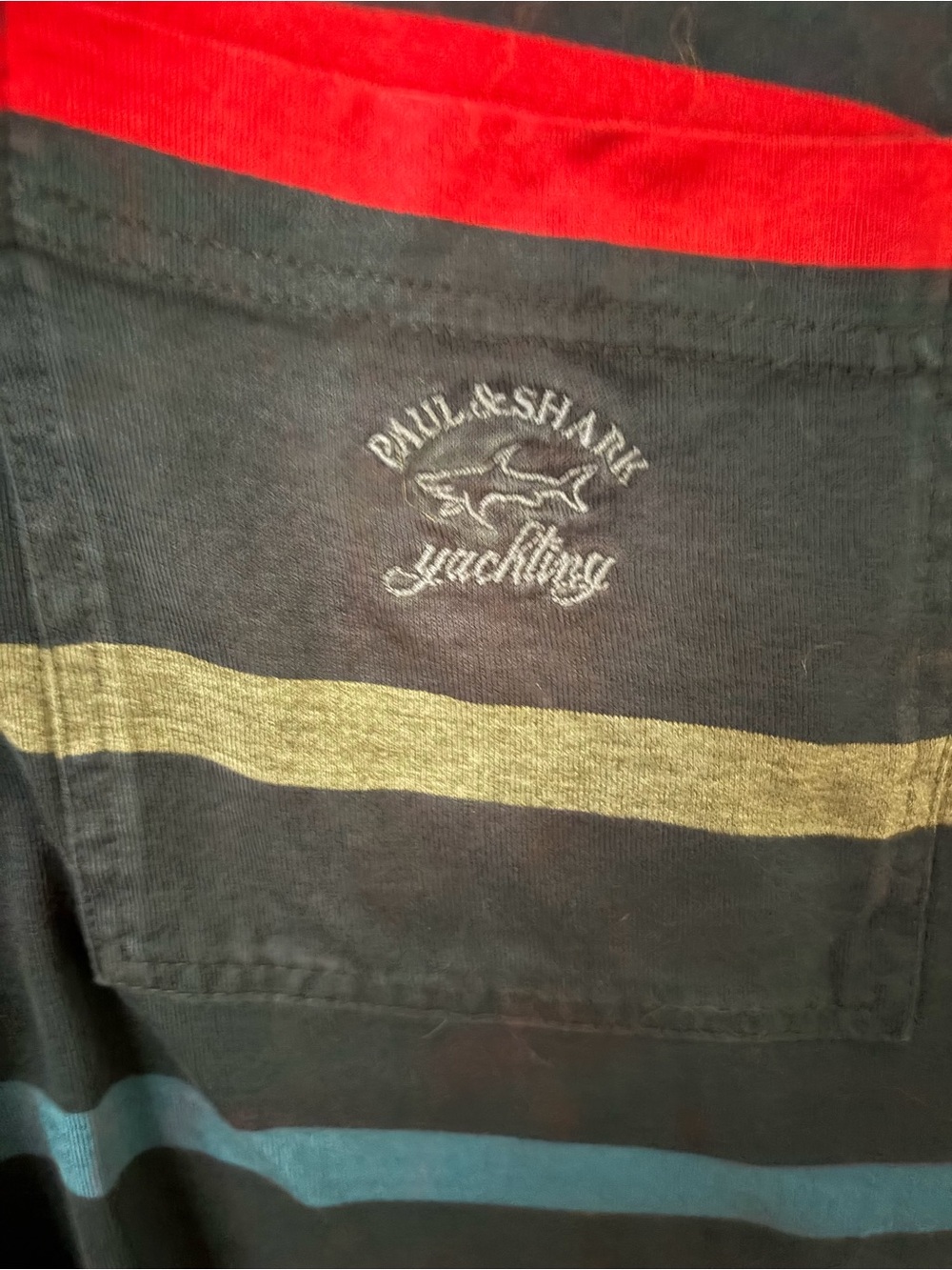 Paul & Shark Navy Polo with Red, Blue & Gray Stripes - Picture 3 of 4